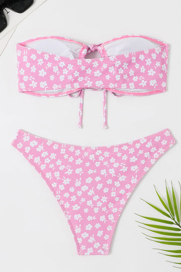 Deux pièces Tube Top Maillot de bain floral rose